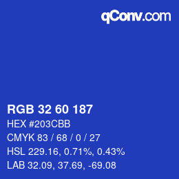 カラーコード: RGB 32 60 187 | qconv.com