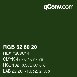 カラーコード: RGB 32 60 20 | qconv.com