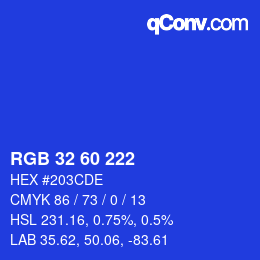 カラーコード: RGB 32 60 222 | qconv.com