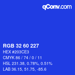 カラーコード: RGB 32 60 227 | qconv.com
