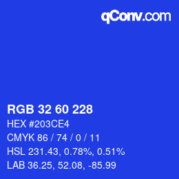 カラーコード: RGB 32 60 228 | qconv.com