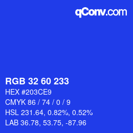 Color code: RGB 32 60 233 | qconv.com
