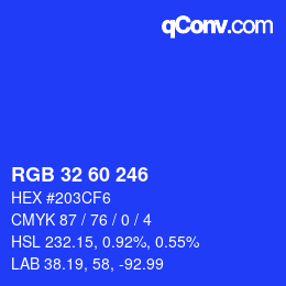 カラーコード: RGB 32 60 246 | qconv.com