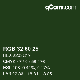 カラーコード: RGB 32 60 25 | qconv.com