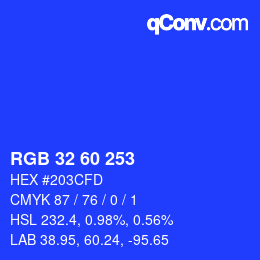 カラーコード: RGB 32 60 253 | qconv.com