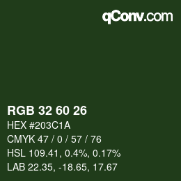Color code: RGB 32 60 26 | qconv.com