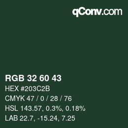 颜色代码: RGB 32 60 43 | qconv.com
