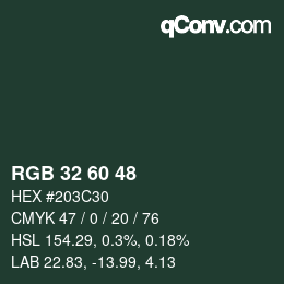 颜色代码: RGB 32 60 48 | qconv.com