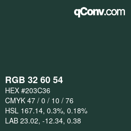颜色代码: RGB 32 60 54 | qconv.com