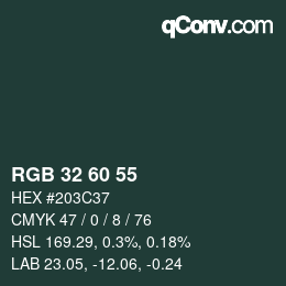 颜色代码: RGB 32 60 55 | qconv.com