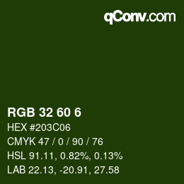 カラーコード: RGB 32 60 6 | qconv.com