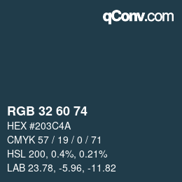 カラーコード: RGB 32 60 74 | qconv.com