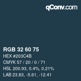 颜色代码: RGB 32 60 75 | qconv.com