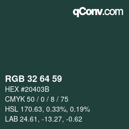 Color code: RGB 32 64 59 | qconv.com