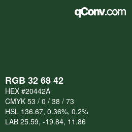 カラーコード: RGB 32 68 42 | qconv.com
