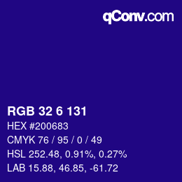 カラーコード: RGB 32 6 131 | qconv.com