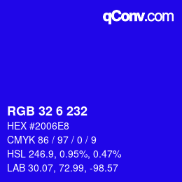 Color code: RGB 32 6 232 | qconv.com