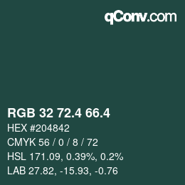 カラーコード: RGB 32 72.4 66.4 | qconv.com