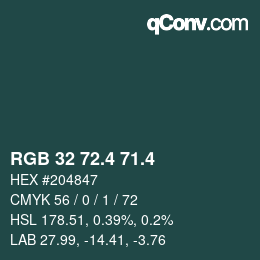 カラーコード: RGB 32 72.4 71.4 | qconv.com