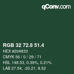 カラーコード: RGB 32 72.8 51.4 | qconv.com
