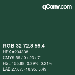 カラーコード: RGB 32 72.8 56.4 | qconv.com
