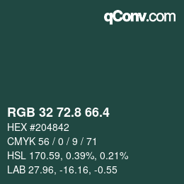 カラーコード: RGB 32 72.8 66.4 | qconv.com