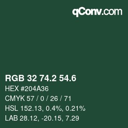 カラーコード: RGB 32 74.2 54.6 | qconv.com