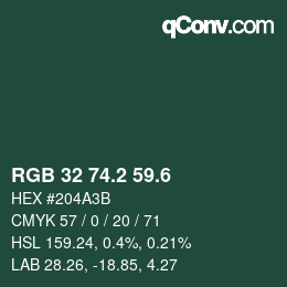 カラーコード: RGB 32 74.2 59.6 | qconv.com