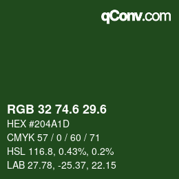 カラーコード: RGB 32 74.6 29.6 | qconv.com