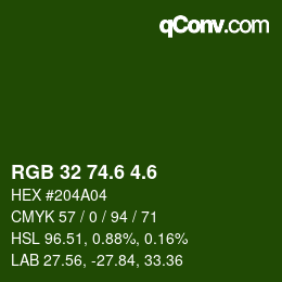カラーコード: RGB 32 74.6 4.6 | qconv.com