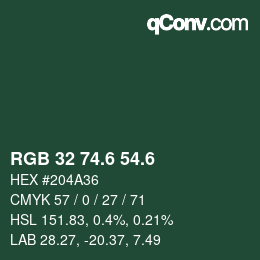 カラーコード: RGB 32 74.6 54.6 | qconv.com