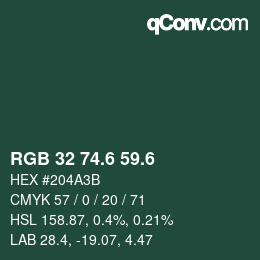 カラーコード: RGB 32 74.6 59.6 | qconv.com
