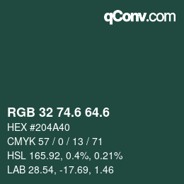 カラーコード: RGB 32 74.6 64.6 | qconv.com