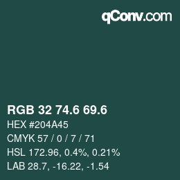 カラーコード: RGB 32 74.6 69.6 | qconv.com