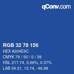 カラーコード: RGB 32 78 156 | qconv.com