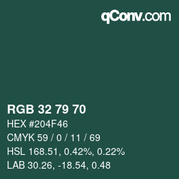 Color code: RGB 32 79 70 | qconv.com