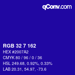 颜色代码: RGB 32 7 162 | qconv.com