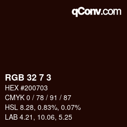 Color code: RGB 32 7 3 | qconv.com