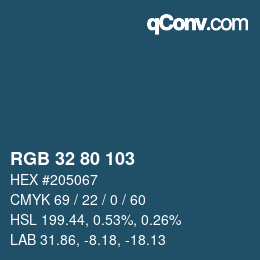 カラーコード: RGB 32 80 103 | qconv.com