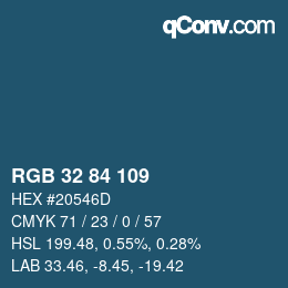 カラーコード: RGB 32 84 109 | qconv.com