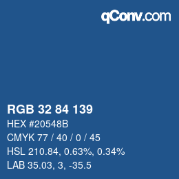 Color code: RGB 32 84 139 | qconv.com