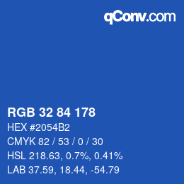 カラーコード: RGB 32 84 178 | qconv.com