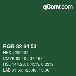 カラーコード: RGB 32 84 53 | qconv.com