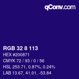カラーコード: RGB 32 8 113 | qconv.com
