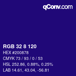 颜色代码: RGB 32 8 120 | qconv.com