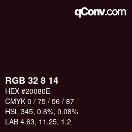 カラーコード: RGB 32 8 14 | qconv.com