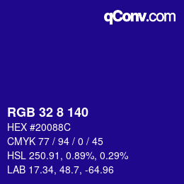 カラーコード: RGB 32 8 140 | qconv.com