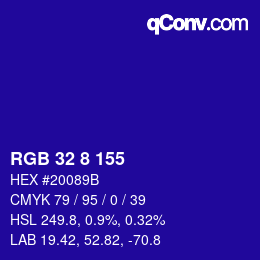 Color code: RGB 32 8 155 | qconv.com