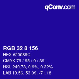 カラーコード: RGB 32 8 156 | qconv.com