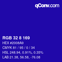 カラーコード: RGB 32 8 169 | qconv.com